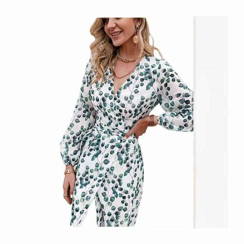 Long Sleeve Leaf Tie Womens Holiday Green Avant-garde