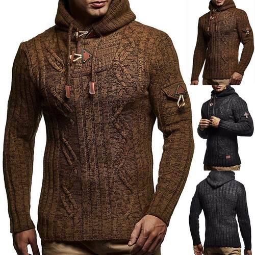 Autumn and winter mens knitted sweater fashion tether hoode