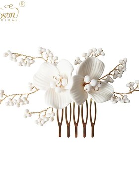 Simple Elegant Ceramic Flower Bridal Headpiece Hair Wreath T