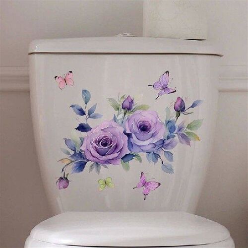 1PC Toilet Cover Stickers Purple Flowers Bathroom Toilet
