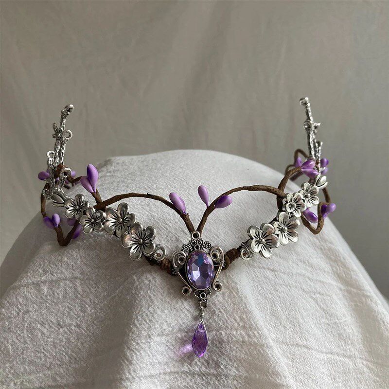 Fairy Crown elven Diadem Silver Woodland Forest Tiara Purple
