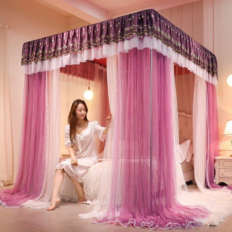 层落地蚊帐三开门宫廷杆方顶公主风帐莎可滑动1.5米1.8床家用,床上用品,蚊帐,淘宝优惠券,粉丝福利购,淘宝优惠卷