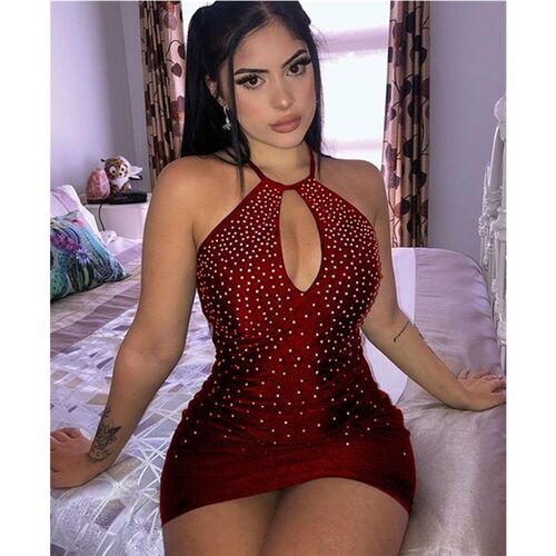 Summer Dress Women Diamonds Dress Sleeveless Halter Straples