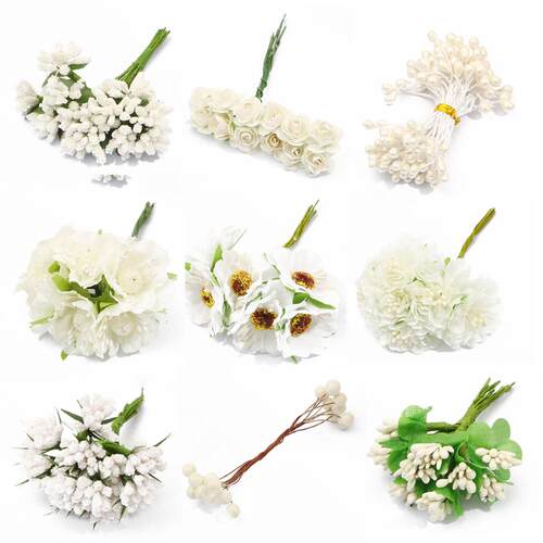 6/10/12/50/60/90/144Pcs White Hybrid Flower Cherry Stamen Be