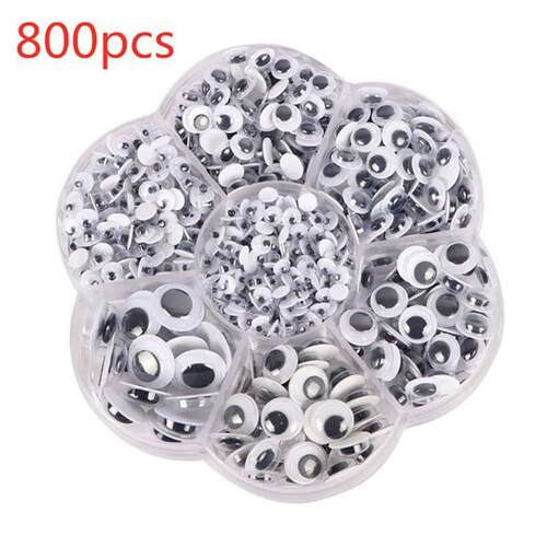 800PCS Mixed 4/5/6/7/8/10/12mm Self-adhesive Moving Eyes For