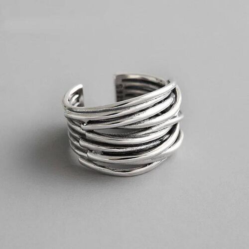 Silver Color Vintage Layered Womens Open Rings Adjustable L