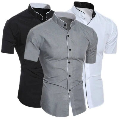 New mens solid color casual commuting short sleeved shirt