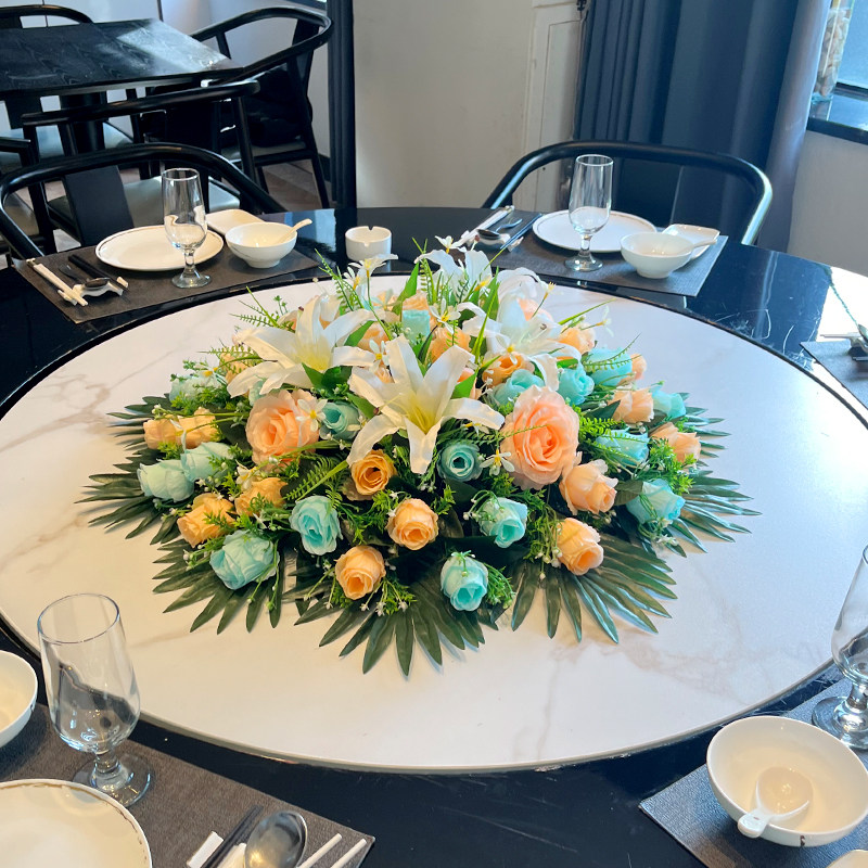 高档酒店包厢圆形桌面转盘中间假花台花餐厅大圆桌仿真花装饰摆件,家居饰品,餐桌花艺,淘宝优惠券,粉丝福利购,淘宝优惠卷