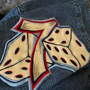 Embroidery Jeans Women Men Pattern Rock Hop Hip Baggy Jnco