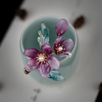 Glass Flowers Hairpin Antique Chinese Hair Clips Girls Fairy