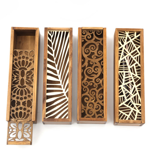 4 Styles Hollow Wooden Storage Box for Makeup Organizer Penc