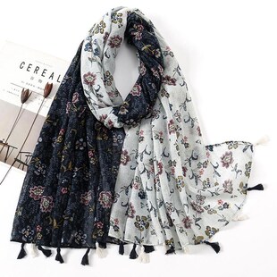 scarves linen retro patchwork scarves围巾 Cotton printed and
