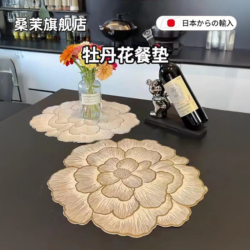 大气上档次!荷花餐垫隔热垫耐高温烫金牡丹花餐垫锅垫杯碗垫子