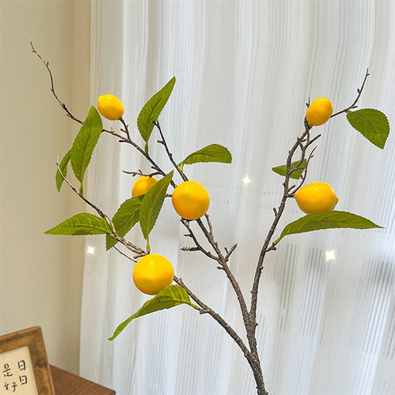 仿真柠檬果树枝插花室内花卉水果仿真花假花摆设客厅餐桌装饰摆件