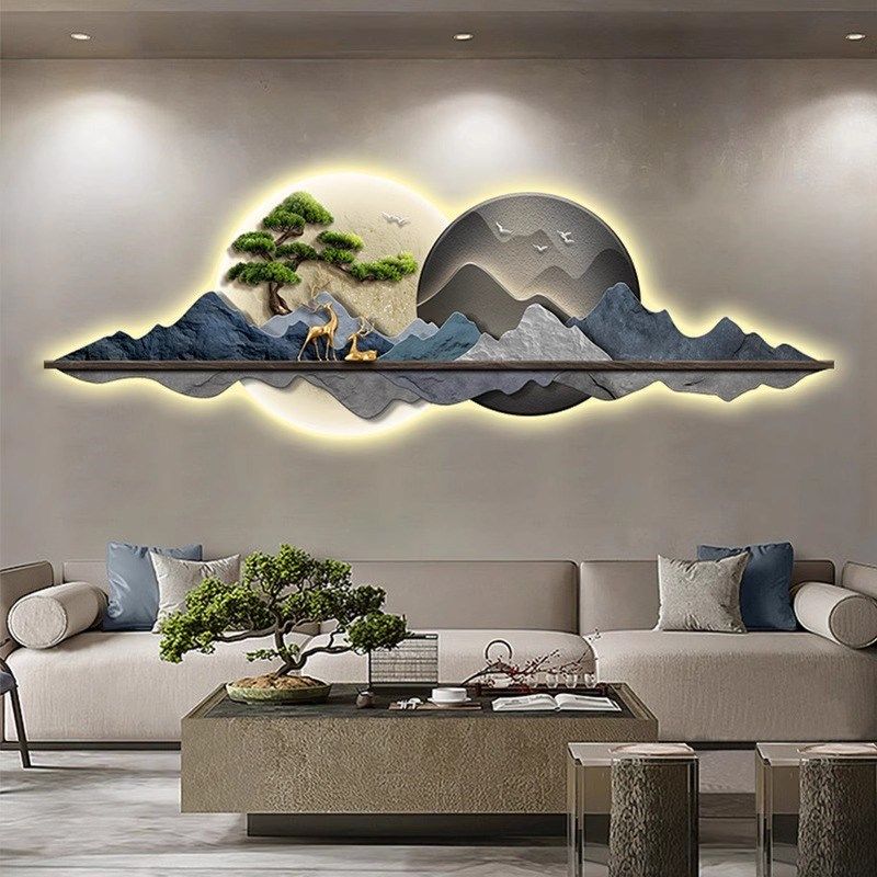 2024新款客厅壁画高端灯画沙发背景墙挂画床头装饰画LED发光壁灯