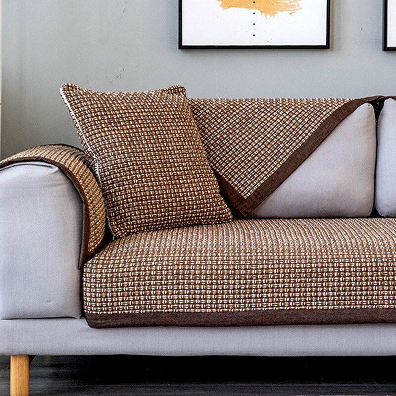 咖色棉麻沙发垫咖色四季通用中式实木沙发坐垫套罩全盖布巾单层