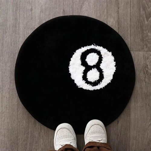 Plush 8 Ball Rug Creative Soft Anti-slip 8 Ball Carpet Round