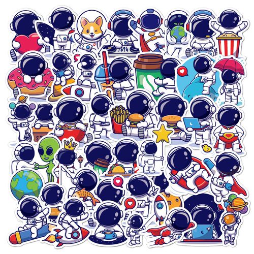 50pcs astronaut space station cartoon stickers moon rocket
