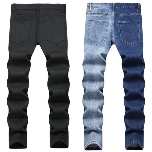 EHMD? Dark Light Blue Leg Embroidered Cotton Jeans Men Pr