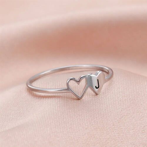 Amaxer Double Hearts Initial Letter Rings Women Simple Fashi