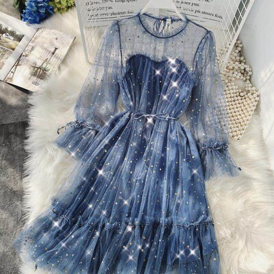 Women dress Stars Sequined Mesh Shiny Fairy Dress Women Eleg