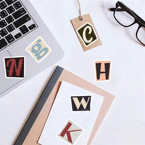 52pcs Vintage Letter Pattern Stickers for Laptops, Phone Cas