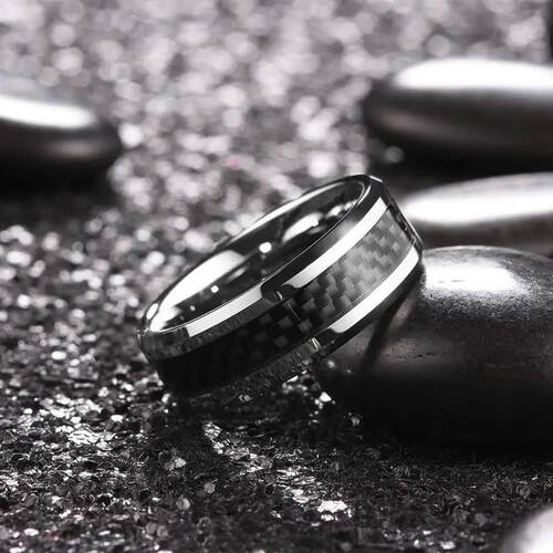 Silver Color Titanium Stainless Steel Rings for Men Black