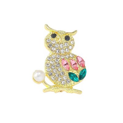 Diamond Alloy Owl Brooch Crystal Animal Pin Stylish Suit Acc