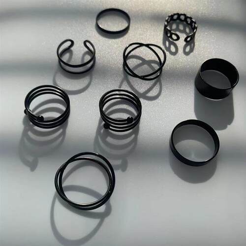 Fashion Women Ring Set Punk Cool Anillos Vintage Simple Blac