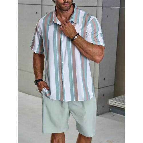 Summer Fashion Suit Mens Stripe 3D Printing Mens Quick-dry