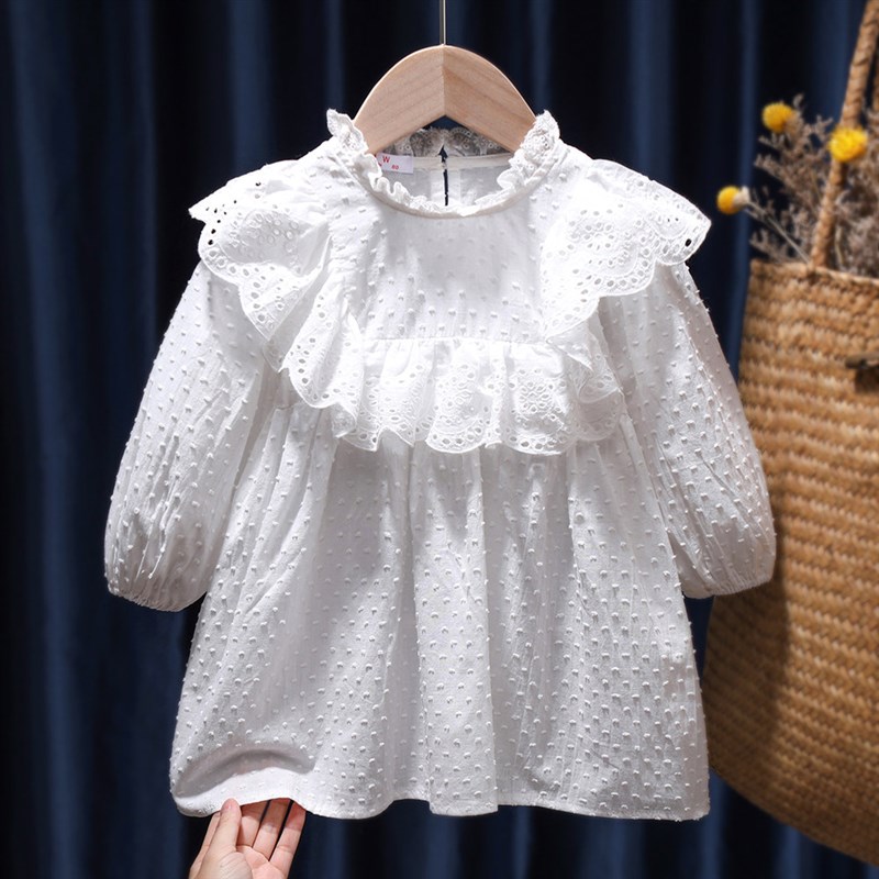 Dresses For Girls White Lace Lapel Spring Autumn Casual Girl图片