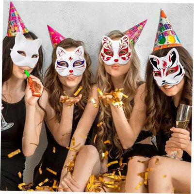 3-30Pcs Cat Fox Mask Halloween Blank Mask Costume for Kids A