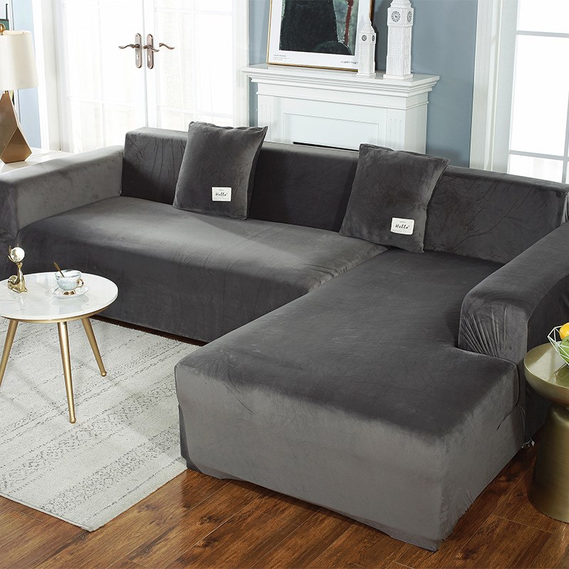Plush Solid Elastic Sofa Cover couch cover corner protector - 实物图