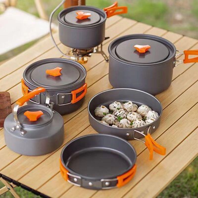 Foldable picnic cookware set kettle pan soup pot stove