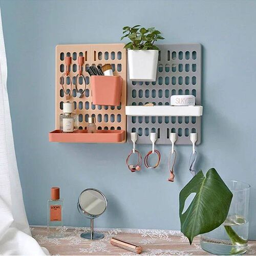 Hole Board Wall Shelf Hooks Self-adhesive Storage Rak Desk O