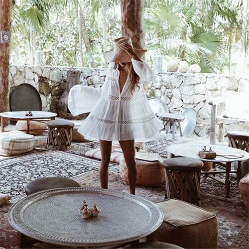 Women Beach ver Up Lace Hollow Crochet Swimsuit Beach Dress