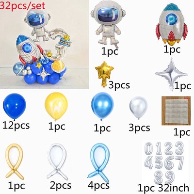 Outer Space Theme Party Astronaut Rocket Number Foil Balloon