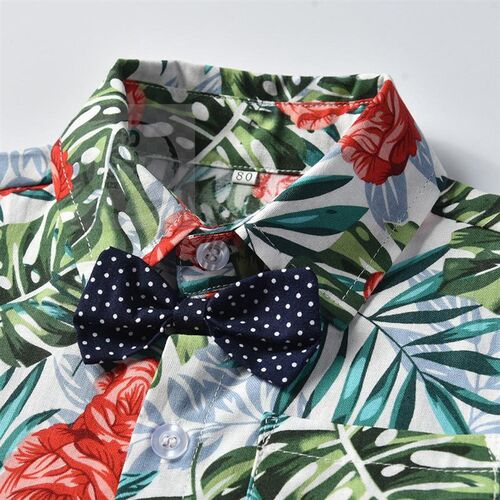 。Summer Boys cotton linen suit two-piece short sleeved flo