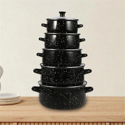 5Pcs Enamel Stockpot with Lid Food Warmer for Household