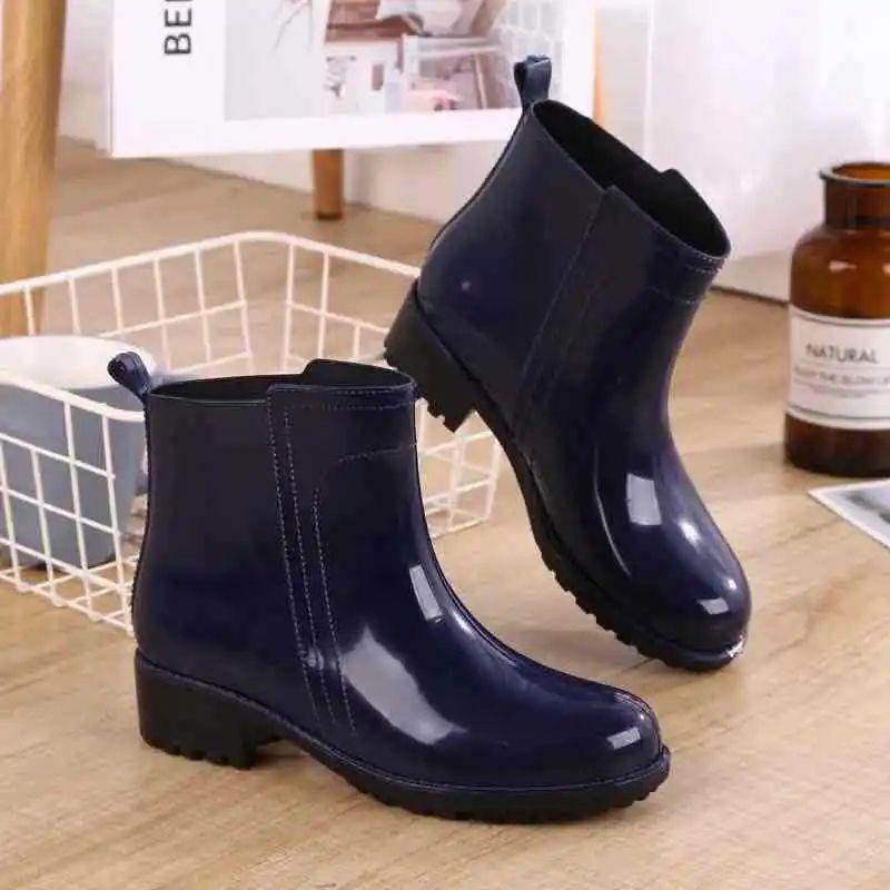 Women Rain Boots Waterproof Rubber Sole Low Heel Winter Shoe图片
