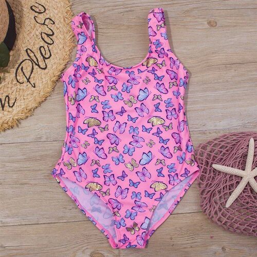 2024 Summer Butterfly Print Kids One Piece Swimwear Girls Sw