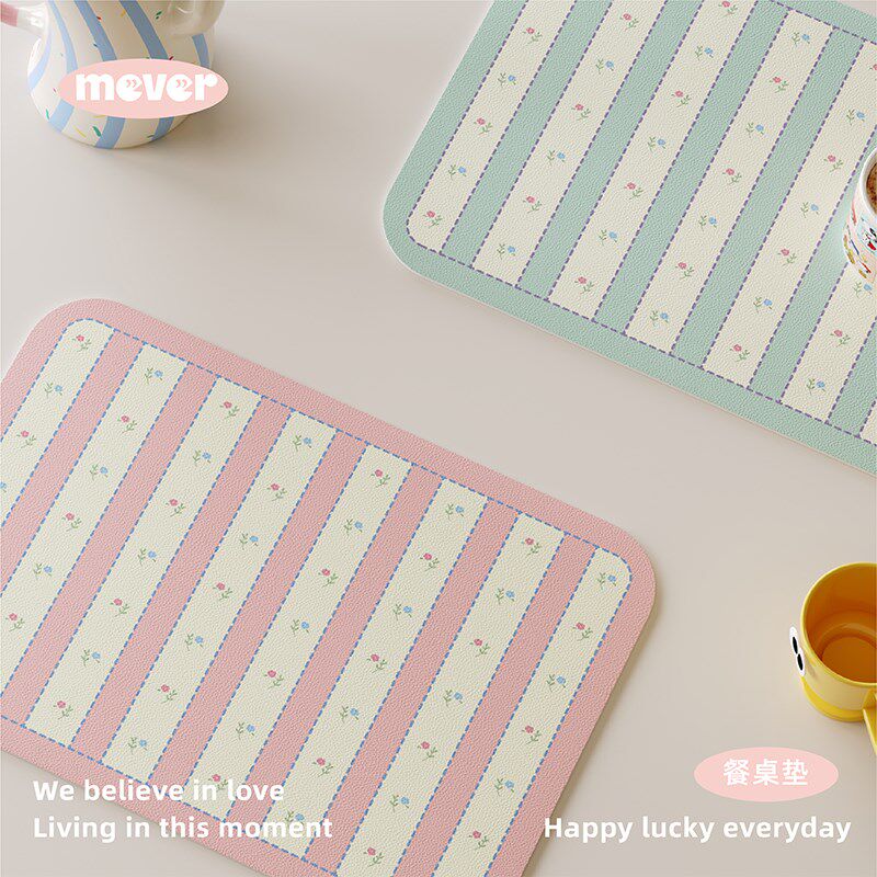 高级感韩式碎花皮革餐垫防水防油免洗咖啡台垫隔热桌面保护盘杯垫,居家布艺,餐垫,淘宝优惠券,粉丝福利购,淘宝优惠卷