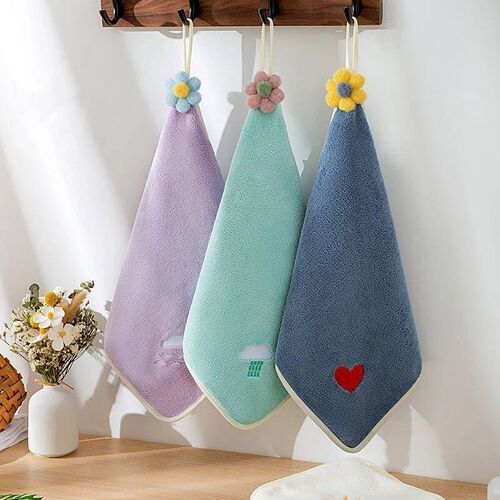 Coral Fleece Hangable Thicken Towel Cute  Absorbent Hand Tow