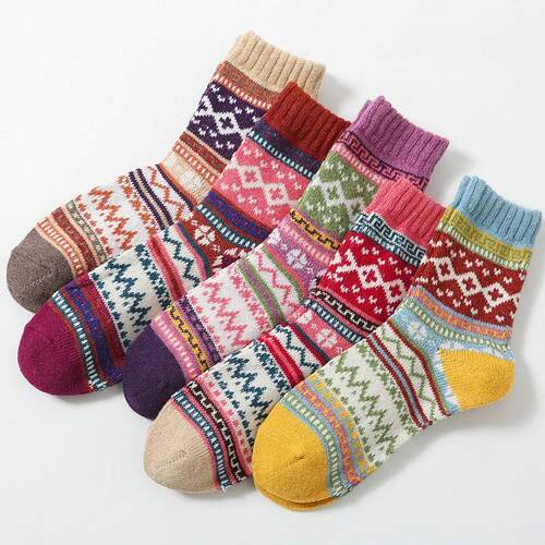5 Pairs Women Socks Autumn Winter Thickened Warm Soft Comfor