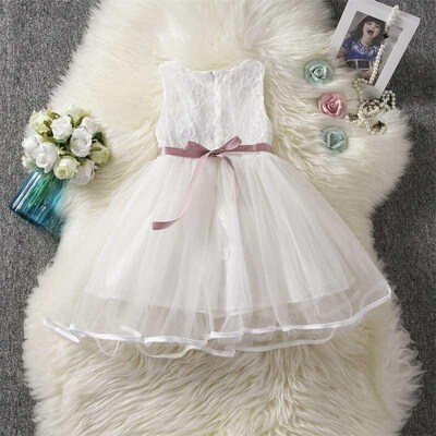 Summer White Flower 2-6T Baby Girls Princess Dresses For Wed