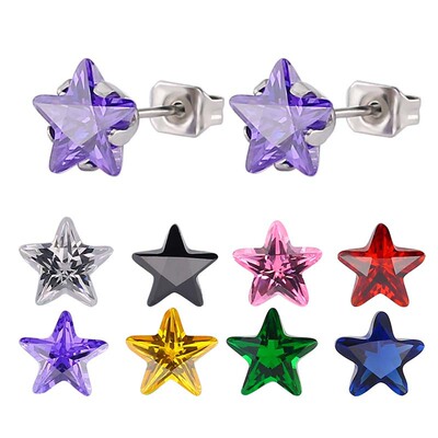 Zircon earnails fashion personality titanium steel Pentagram