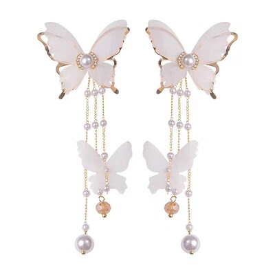 Tassel Stud Earrings Lace Diamond-Embellished Pearl Earrings