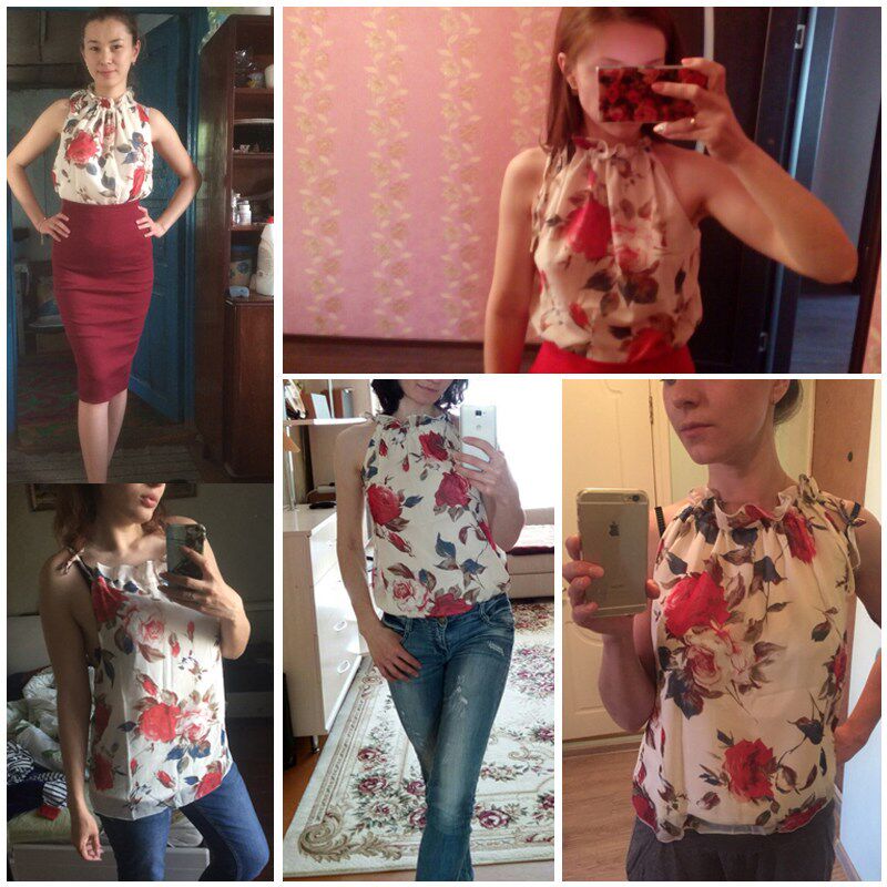 Floral Chiffon Summer Womens Tunic Blouse Sleeveless Ruffle - 实物图