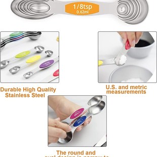 Magnetic Measuring Spoons Set Dual Sided Teaspoon Tablespoon