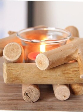 Wooden candle holder glass decoration romantic simple garden